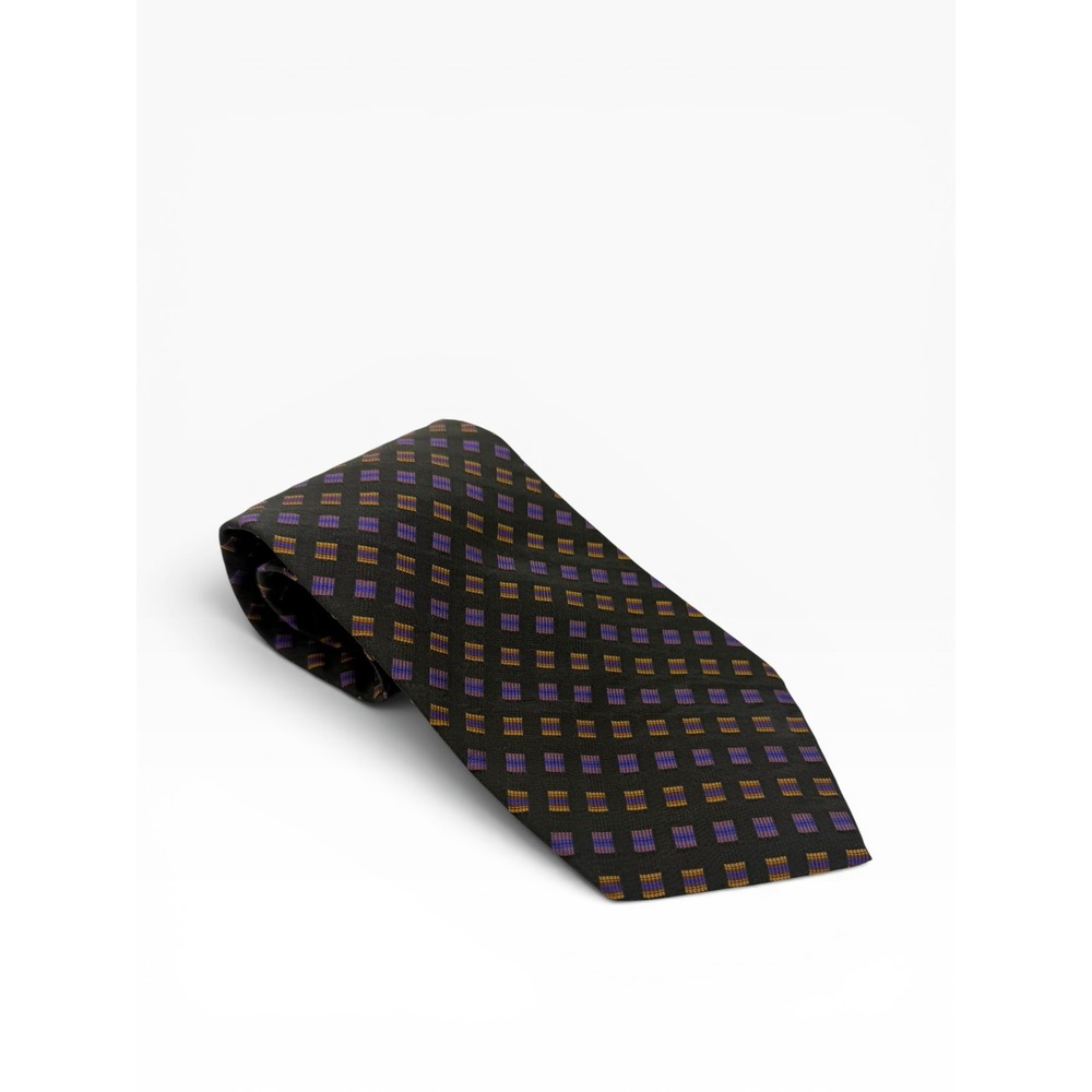 Calvin Klein Vintage Mens Silk Tie Black Purple Gold Geometric Pattern Necktie